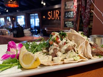Product: Steak or Grilled Salmon Tacos - SUR at the Barnyard in The Barnyard Shopping Village - Carmel, CA American Restaurants
