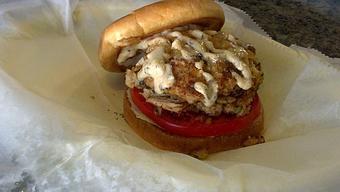 Product: Maryland blue claw classic recipe, never frozen & Grilled to perfection served with Saute mushrooms and old bay tarter sauce on a toasted potato roll - Surfwiches Sandwich Shop in Jacksonville Beach - Jacksonville Beach, FL American Restaurants