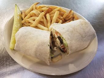 Product: Greek Souvlaki wrap with Chicken - Tallchief Diner in Irving, NY Diner Restaurants