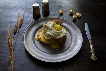 Product: egg, fried chicken, cheddar fondue - The Asbury in Uptown Charlotte - Charlotte, NC American Restaurants