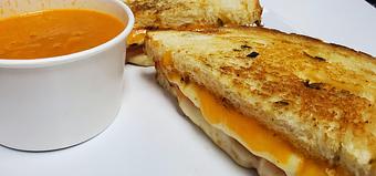 Product: 8 Slices of CHEESE!!  Cheddar & Muenster, sliced tomatoes, you chose the bread.  Homemade tomato bisque soup on the side. - The Bee Hive in Whittier, CA Delicatessen Restaurants