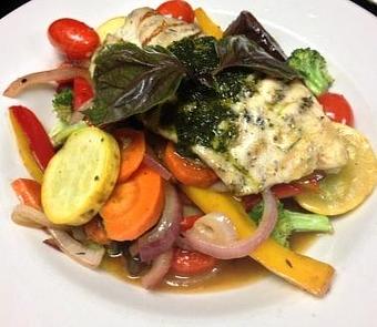 Product: Grilled Grouper over Seasonal Vegetables, Drizzled with Lemon Basil Vinaigrette - The Caboose Restaurant in Located in Beautiful Downtown McComb - McComb, MS Cajun & Creole Restaurant