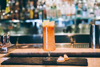 Product: Blended Scotch, Manzanilla Sherry, Orange, Lemon, Orgeat, Peach Brandy, Angostura - The Fiscal Agent in Studio City, CA Restaurants/Food & Dining