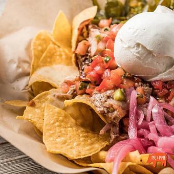 Product: Pulled Pork BBQ Nachos - The Pig & Pint in Historic Fondren - Jackson, MS Barbecue Restaurants