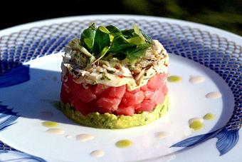 Product: Tuna Tartar, Crab 'Ceviche', Avocado-Wasabi Puree, Yuzu Vinaigrette - The Plaza Café in Southampton Village - Southampton, NY American Restaurants