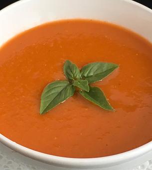 Product: Freshly made tomato basil soup. - The Pureganic Cafe in Downtown Rye - Harrison, NY Jewish & Kosher Restaurant