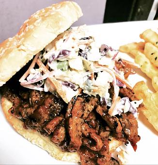 Product: BBQ Pulled Sandwich in house made Cole Slaw!! Top Five Requested! - The Queen's Table in El Paso, TX Vegan Restaurants