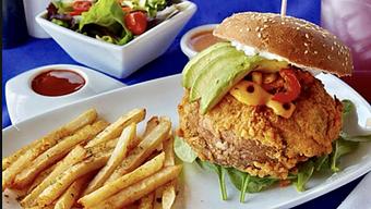 Product: Battered Mushroom, Spinach, Avocado, etc...  It speaks for itself! - The Queen's Table in El Paso, TX Vegan Restaurants