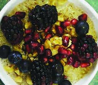 Product: Organic Oatmeal w/ Fresh Fruit - The Shores Kitchen in Santa Monica, CA Hamburger Restaurants