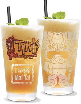 Product: 1944 Mai Tai:
Cruzan light rum, Bacardi Black rum and orange curacao with fresh juice and our signature housemade vanilla-lilikoi foam. Served exclusively in a take-home etched glass! - Tikis Grill & Bar in Waikiki - Honolulu, HI Bars & Grills