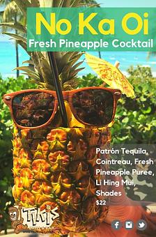 Product: Pineapple Cocktail: Patrón Tequila, Cointreau, Fresh Pineapple Puree,
Li Hing Mui, Shades on the drink! - Tikis Grill & Bar in Waikiki - Honolulu, HI Bars & Grills