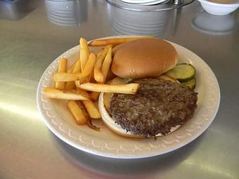 Product: one patty hamburger with choice of French Fries or Mac and Cheese - Tommy's Restaurant in Grand Island, NE Sandwich Shop Restaurants