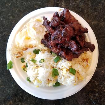 Product: House marinated candied pork made without any preservatives. Served over garlic rice with eggs. - Turo Cafe and Grill in San Francisco, CA Coffee, Espresso & Tea House Restaurants
