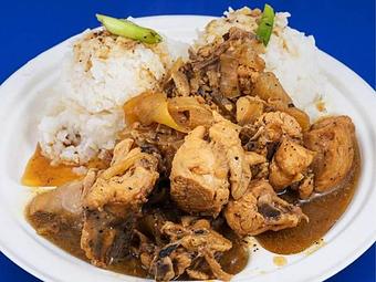 Product: Chicken Adobo, braised chicken in a soysauce & vinegar base. Classic filipino dish, ours served with potatoes that soak up that yummy sauce. - Turo Cafe and Grill in San Francisco, CA Coffee, Espresso & Tea House Restaurants