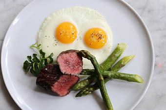 Product: Hanger Steak & Eggs - Upholstery: Food and Wine in West Vilage - New York, NY Bars & Grills