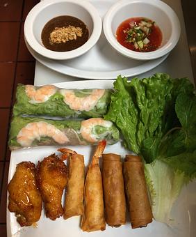Product: V-Nam Combo (2 Crispy Pork Egg Rolls / 2 Shrimp Egg Rolls / 2 Shrimp and Pork Spring Rolls / 2 Wings) - V.Nam Pho in Surprise, AZ Vietnamese Restaurants
