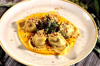Product: duck ragu, robiolina + herbed cheese, carrot purée, sage, sesame + champagne vinaigrette, sesame seeds, crushed hazelnuts, toasted breadcrumbs - Washington Prime in South Norwalk, CT American Restaurants
