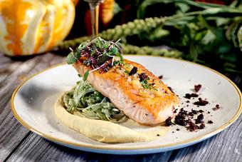 Product: chickpea purée, dill + fennel salad, dried kalamata olives, meyer lemon citronette (GF) - Washington Prime in South Norwalk, CT American Restaurants