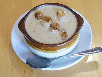 Product: Wisconsin Cheese Soup topped with homemade croutons - West Allis Cheese & Sausage Shoppe in West Allis, WI Coffee, Espresso & Tea House Restaurants