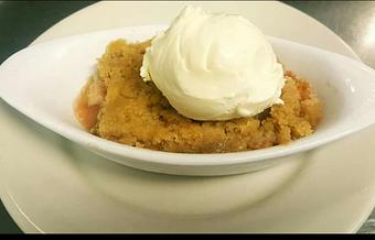 Product: Seasonally sourced local fruit (apple, peach, cherry) cobbler with a side of local ice cream - White Horse Tavern in Harpers Ferry, WV Restaurants/Food & Dining