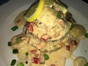 Product: Low Country Shrimp Scampi Napoleon - Woody's Tupelo in Tupelo, MS Hamburger Restaurants