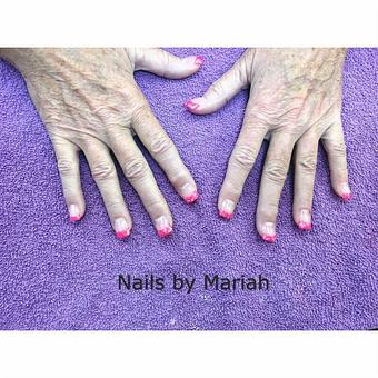 Product: Acrylic Nail Set, Regular polish by Mariah! Clear with Bright Pink tips! - Xpressions Salon in Boise Bench - Boise, ID Beauty Salons