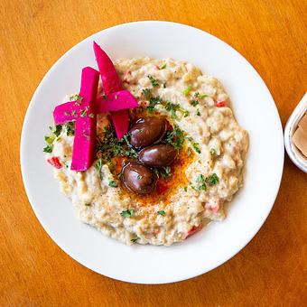 Product: Smokey Eggplant Dip served with pita bread - Zendiggi Kebab House in Closter, NJ Middle Eastern Restaurants