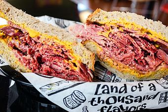 Product: Cross section of Oswald's Mile High sandwich - Zingerman's Delicatessen - Zingerman's Deli in Kerrytown - Ann Arbor, MI Delicatessen Restaurants