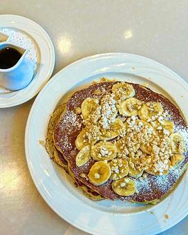 Product: Short Stack of Pancakes with Banana & M.A.C. Nut Topping - M.a.c. 24/7 in Waikiki - Honolulu, HI American Restaurants