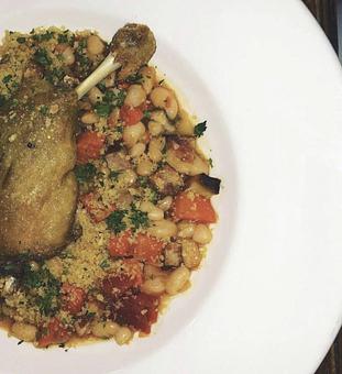 Product: Bacon braised white beans, tomatoes, duck fat breadcrumbs - 39 Rue de Jean in Historic Downtown Charleston - Charleston, SC French Restaurants