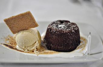 Product: Chocolate Soufflé Cake with Toasted Marshmallow and Graham Cracker Ice Cream - Acqua Restaurant-White Bear Lake in White Bear Lake, MN Bars & Grills
