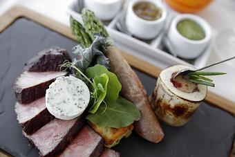 Product: Rib eye-smoked potato, prosciutto, roasted bone marrow, herb butter - Alize in Las Vegas, NV American Restaurants