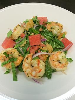 Product: Shrimp-Watermelon spinach salad with red onion, croutons, basil, pecorino pepato,
walnuts and a lemon vinaigrette - Angelina’s Ristorante in Bonita Springs, FL Italian Restaurants