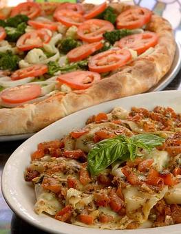 Product: Vegetarian Pizza & Mezzaluna/Tortellini - Angelos and Vincis in Downtown Fullerton - Fullerton, CA Italian Restaurants