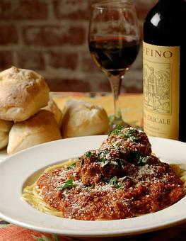 Product: Spaghetti Bolognese Polpetta - Angelos and Vincis in Downtown Fullerton - Fullerton, CA Italian Restaurants