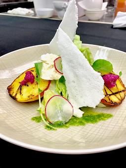 Product: Peach and Burrata with Iceberg Lettuce - Anzu in Union Square - San Francisco, CA American Restaurants