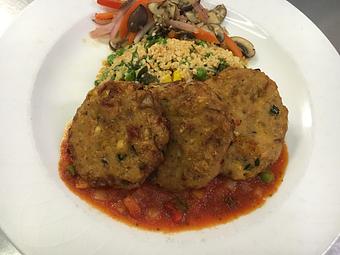 Product: Chickpea cakes - Arizona Inn - Dining Room in Blenman Elm - Tucson, AZ American Restaurants