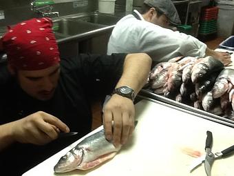 Product: Chef Gregorio deboning Bronzino for this week - Assaggi Bistro in Ferndale, MI French Restaurants