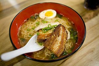 Product: Saimin - Noodles, Roasted Pork Belly, Housemade Fish Cake & Soft-Cooked Egg in Housemade Chicken & Shrimp Dashi - Ate OH Ate in Portland, OR Hamburger Restaurants