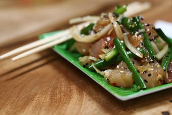 Product: Tombo Poke with Green Onion, Sweet Onion, Ogo, Shoyu & Sesame Oil - Ate OH Ate in Portland, OR Hamburger Restaurants