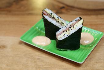 Product: Spam Musubi - Rice, Egg, Spam & Furikake in Nori - Ate OH Ate in Portland, OR Hamburger Restaurants