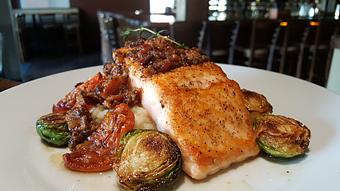 Product: Salmon with bacon thyme vinaigrette - Back Bistro in Palladio - Folsom, CA American Restaurants