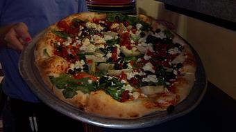 Product: Greek pizza - Beach Bumz Pub & Pizzeria in Morehead City, NC Pizza Restaurant