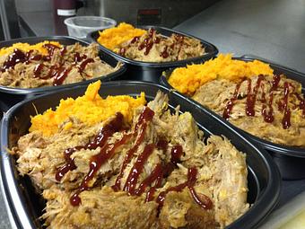 Product: Take and Bake Pulled Pork with Mashed Sweet Potatoes - Bella Cafe in Grosse Pointe Farms, MI American Restaurants