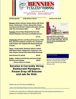 Product - Bennie's Italian Foods & Pizza in Marion, IL Italian Restaurants