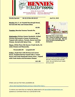 Product - Bennie's Italian Foods & Pizza in Marion, IL Italian Restaurants