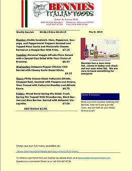 Product - Bennie's Italian Foods & Pizza in Marion, IL Italian Restaurants