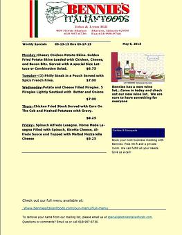 Product - Bennie's Italian Foods & Pizza in Marion, IL Italian Restaurants