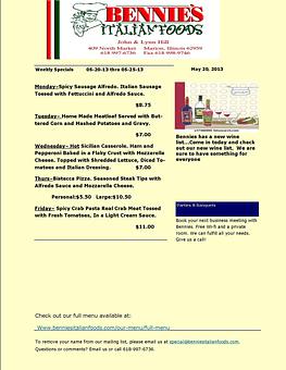 Product - Bennie's Italian Foods & Pizza in Marion, IL Italian Restaurants