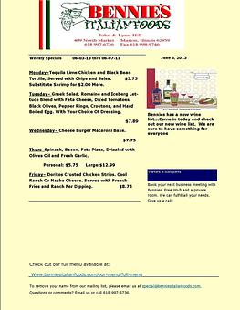 Product - Bennie's Italian Foods & Pizza in Marion, IL Italian Restaurants